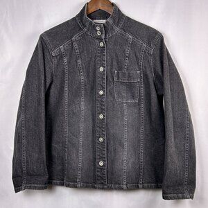 Chicos Women's Platinum Size 2 Large Heather Black Denim Jacket Snap Stretch